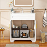 LDarqeer 30 Inch Bathroom Vanity with Ceramic Sink, Easy Tool-Free Installation Modern Farmhouse Sink Cabinet for Bathroom Remodel (White)