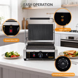 ROVSUN 811E Commercial Panini Press Grill, 2200W Stainless Steel Electric Countertop Sandwich Maker with Adjustable Temp 122°F–572°F, For Steak, Burgers, Home & Restaurant Use, 110V, Silver