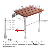 Folding Shower Seat Wall Mounted with Legs, Foldable Shower Chair for Inside Shower, Fold Down Shower Bench for Seniors (Wood, Height Adjustable)
