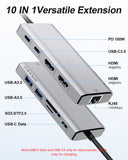 USB C Laptop Docking Station Dual HDMI Monitor 10in1 Dongle Type-C Hub Dock