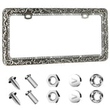 Valor Gel Metal Car License Plate Frames,Antique Old Pattern Printing, Bling Crystal Rhinestones Inlaid,Universal 2 Holes Automotive Replacement Parts Plate Holder(1 Pack)