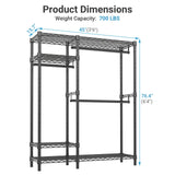 VIPEK V2 Heavy Duty Clothes Rack, Portable Metal Clothing Racks with 4 Tiers Adjustable Wire Shelving & 3 Hanging Rods, Freestanding Wardrobe Portable Closet Rack, Max Load 700LBS, Black