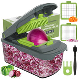Ourokhome Vegetable Chopper Cutter with Container, Manual Hand Food Veggie Dicer with 2 Chopping Blades for Potato Strips (2 in 1, Gray)