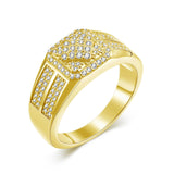 Oseew Round Cut Moissanite Rings Wedding for men Hip Hop Iced Out Luxury Men's Moissanite Ring sterling silver/ 10k 14k 18k gold square frame Design (yellow gold)