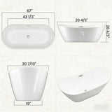 67" Acrylic Freestanding Soaking Bathtub, Free Standing Tub, Stylish Stand Alone Contemporary Soaking Tub with Integrated Overflow and Drain In Chrome, cUPC Certified