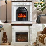 45" Birdcage-Style Electric Fireplace with Mantel, 46" Tall Fireplace TV Stand, Farmhouse Entertainment Center with Storage & Replaceable Insert Heater for Living Room, White+Walnut