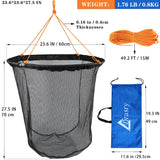 Drasry High Load-Bearing Aluminum Ring Bridge and Pier Fishing Net Landing Net Foldable Drop Net for Saltwater Freshwater Pier Fishing Baskets Net Collapsible 49.2 FT Rope（23.6 * 23.6 * 27.5 in）