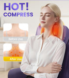 K.TAKHOI Shoulder and Neck Heating Massage Pillow, Electric Neck Massager with Heat, 3 Modes & Adjustable Strength, Deep Tissue Cervical Massager for Neck Shoulder Pain Relief, White Purple