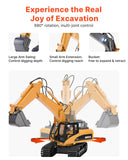 VEVOR Remote Control Excavator Toy 15 Channel 3 in 1 Remote Control Digger with Metal Shovel 1:14 Scale RC Excavator with Light & Sound Full Functional Construction Vehicles for Kids 2 Batteries