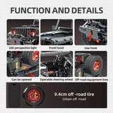 RC Off-Road SUV Wrangler Black Warrior Building Kits, 1/8 Scale Pickup Truck Car with Remote Control Lights, Challenge Building Blocks Gift for Technical Enthusiasts Adults & Teens Age 14+ (2272PCS)