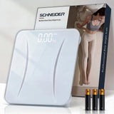 Schneider Highly Accurate Digital Bathroom Scales, 400 lbs Capacity Accurate to 0.05lb, Physician Grade with Sturdy Tempered Glass Larger LED Weighting Scale for Body Weight, Pet - Batteries Included