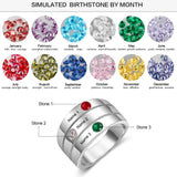 Oseew Personalized 3 Round Birthstone Ring for Women 10K 14K 18K Solid Gold Engraved Name Birthstone Ring Birthday Christmas Mother's Day Jewelry Gifts for Her