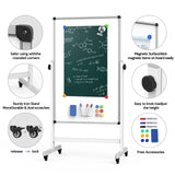 UIFER Rolling Whiteboard, 44 x 26 Double Sided Magnetic Dry Erase Board Height Adjustable Whiteboard on Wheels with Sturdy Aluminum Frame for Home Office Classroom UIFER