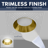 LUXRITE 4-Inch LED Trimless Recessed Spotlight with Brass Reflector Trim Replacement 25W, 2000LM, 2700K-5000K, 38° Beam Angle, Dimmable, Push-n-Lock, CRI90, Damp & IC Rated, ETL White + Brass (4 Pack)