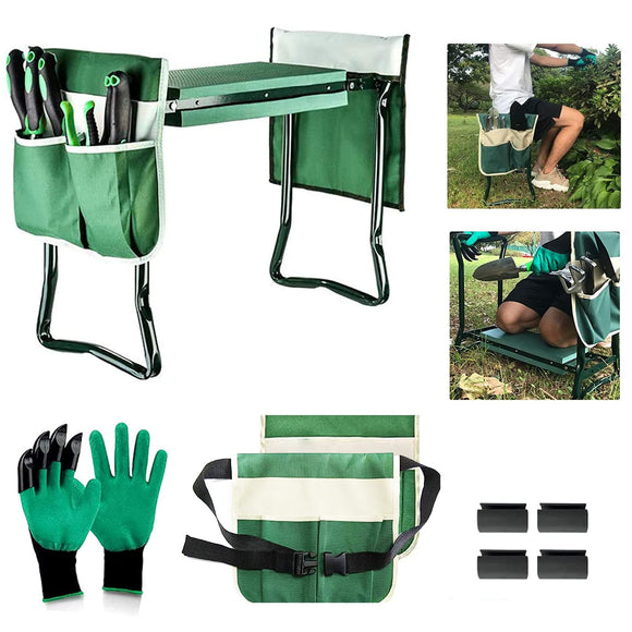 Garden Kneeler and Seat Stool Heavy Duty Garden Folding Bench with Large Removable Tool Pocket Gloves