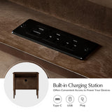 HULALA HOME Solid Wood End Table with Charging Station, Mid-Century Modern End Table with 2 Drawer, Adjustable Solid Wood Feet, Easy Assembly Set of 2, Walnut