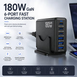 Pravish 180W GaN USB C Charging Station, 6 Port Desktop Charger with 45W PD