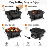 Hibachi Grill Outdoor, Portable Mini Charcoal Grill, Pre-Seasoned Cast Iron, Small Japanese Yakitori Tabletop Skillet Grill Stove for Outdoor Camping