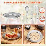 Sportneer Camping Cookware Set, 18Pcs Non-Stick Lightweight Pots, Pan, Kettle with Stainless Steel Cups, Plates, Forks, Knives & Spoons for Camping, Backpacking, Hiking, Outdoor Cooking & Picnic