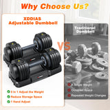 XDDIAS Adjustable Dumbbell Set of 2, 25/55/80LB Dumbbell Set-Fast Adjust Weights Set, 5/10/16 in 1 Free Weights Dumbbells Set with Anti-Slip Metal Handle, Compact Size (Black-55LB-2pcs)