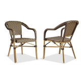 PURPLE LEAF French Bistro Chairs with Arms Set of 2, Bamboo Finish, Brown