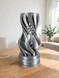 MAKER 3D Twist Spiral Table Lamp in Silver - Handmade 3D Printed Shadow Projection Night Light, Dimmable USB LED Bedside Accent Lamp for Bedroom, Nursery and Office Desk Decor