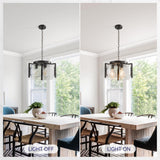 Modern Black Round Glass Chandelier,3 Light Entryway Pendant Lighting,Dining Room Lighting Fixtures Over Table,Vintage Drum Chandeliers for Kitchen Bedroom Living Room Stairwell Foyer Laundry Bathroom