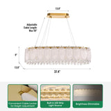 WECHAET Modern Gold Rectangle Chandeliers for Dining Room Kitchen Island Light Fixture, Water Ripple Crystal Glass LED Chandelier for Living Room, 2700K-6000K