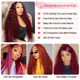 ALSZIQIHR Burgundy 99J Red Water Wave Human Hair Wig 13x4 HD Lace 34inch