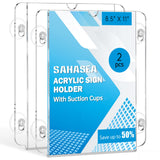 Sahasea Acrylic Window Sign Holder with Suction Cup 8.5 X 11, 2 Packs Acrylic Frames Glass Door Wall Mount Advertising Signage Sign Holder for Business, Restaurant, Store, Notice, Office