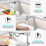 AVSIILE Brushed Nickel Kitchen Faucets with Pull Down Sprayer & Soap Dispenser, Single Hole & Handle, Pull Out Tap, Waterfall Stainless Steel Sink Faucet for Farmhouse Camper Laundry Rv Bar
