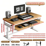 Height Adjustable Music Studio Desk with Keyboard Tray – Standing Computer Workstation with Cable Management, MIDI Shelf & Metal Legs for Recording, Production, Home Office(White+Walnut,70in)