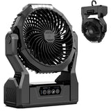 XZK Camping Fan, 20000mAh Rechargeable Battery Powered Fan with LED Lantern, Cordless Portable Tent Fan with Hanging Hook, 4 Speeds 2 Brightness Levels for Home Desk Outdoor - Black