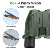 20X25 Compact Binoculars for Adults and Kids,Large Eyepiece Waterproof Binocular，Easy Focus Small Binoculars for Bird Watching,Hiking and Concert, Green Rodcirant