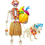 HejVulkan 10 Pcs 12ft Skeleton Outfit Set – Summer Halloween Decoration with Grass Skirt, Leis, Glasses and Cocktail Balloon for Yard Lawn Garden Decor