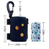 Cute Dog Poop Bag Holder with Hook-and-Loop Attachment, Double Layer Fabric Waste Bag Dispenser for Leashes, Includes Starter Roll for Easy Pet Cleanup (Navy Blue)