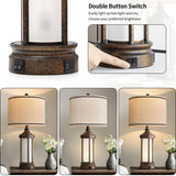 25'' Table Lamps Set of 2 for Living Room Bedroom Farmhouse Metal Lamps with 2 USB Ports, Built-In Frosted Glass Night Light Vintage Industrial Nightstand Bedside Lamp, 4 Bulbs Included, Bronze