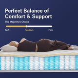 yuanco Queen Size Mattress 14 Inch Hybrid Mattress in a Box, Memory Foam & Pocket Spring, Medium Plush, Cooling Breathable Silver Thread, Pressure Relief, Motion Isolation, 365-Night Trial
