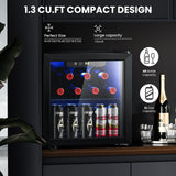 Wine Cooler, 12 Bottle/48 Can Beverage Refrigerator, Mini Fridge Glass Door with Adjustable Shelves Electactic