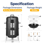 3-in-1 Vertical Charcoal Smoker, BBQ Smoker Grill with Built-in Thermometer, Air Vent, and 2 Access Doors VIVOHOME