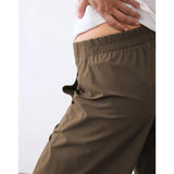 SeeLuNa Women Barrel Travel Pants Elastic Waistband Tapered Leg Baggy Mid Rise Work Trousers Lounge Pant with Pockets(Coffee,M)