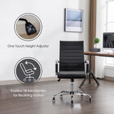 Office Desk Chair Leather, Conference Room Chairs with Wheels, Executive Modern Ergonomic Ribbed Computer Chair