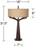 Franklin Iron Works Tremont Mid Century Modern Industrial Table Lamps 31.5" Tall Set of 2 Rich Bronze Iron Burlap Fabric Drum Shade for Living Room Bedroom House Bedside Nightstand Home Office