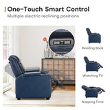 ANJ Power Home Theater Seating Set of 3, Blue Faux Leather Electric Recliner Chair with Adjustable Headrest, Dual Motors Movie Reclining Chairs with LED Lights,USB port,Cup Holders, Hidden Arm Storage