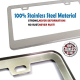 BGGTMO Stainless Steel License Plate Frames- Heavy Duty Metal Car Tag Cover for Front & Rear, 2 Pack Slim Holders with Chrome Screws Caps for Women/Men, Rust/Rattle Proof Pads, Tire Valve Stem Caps