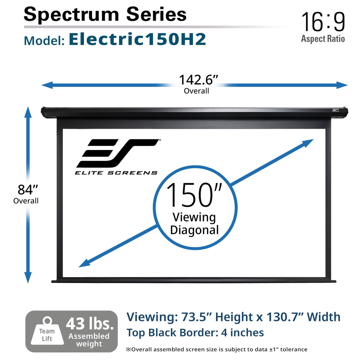 Projector Screen Elite Screens Spectrum, 150-INCH Diag 16:9, Motorized ...