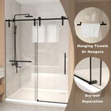 AMAPO 48 * 76 Classic Black Brushed Frameless Shower Door - 8mm Thick Tempered Safety Glass, Reinforced Stainless Steel Tracks, Suitable for ModernBathrooms, Wet-Dry Separation Bathrooms