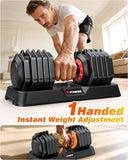 XDDIAS Adjustable Dumbbell Set of 2, 25/55/80LB Dumbbell Set-Fast Adjust Weights Set, 5/10/16 in 1 Free Weights Dumbbells Set with Anti-Slip Metal Handle, Compact Size (25LB-Pair-10Gears-RED)