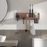 RoleDes Wooden Hair Dryer Holder Wall Mounted, Bathroom Hair Tool Organizer, Blow Dryer Holder Shelf, Curling Iron and Hair Styling Tools Organizer