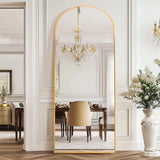 ZHUNFA 64x22 Arched Full Length Mirror Gold,Oversized Floor Standing Mirror with Rust-Resistant Aluminum Frame & Anti-Tilt Base, Modern Arched-Top Design for Bedroom, Living Room, Entryway.